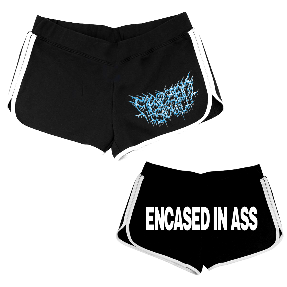 Clothing Band Booty Shorts Encased In Ass Women's Shorts (Black/White)